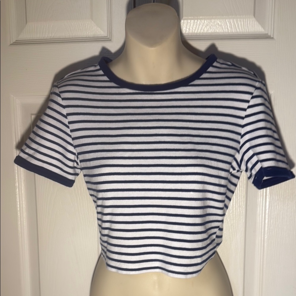 Zara Navy and White Striped Top
